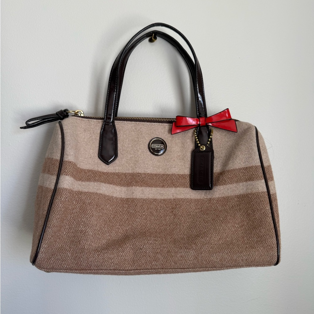 Coach Signature Stripe Wool Satchel Purse